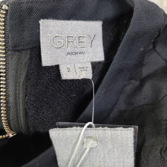 JASON WU GREY Short-Sleeve Boxy Jacquard Cloque Top Black Pocket Zip up 2 NEW - Picture 9 of 11